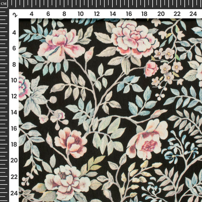 Black Floral Digital Print Modal Satin Fabric