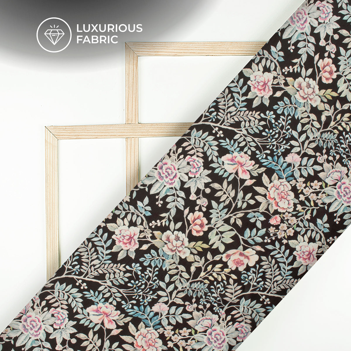 Black Floral Digital Print Modal Satin Fabric