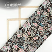 Black Floral Digital Print Modal Satin Fabric