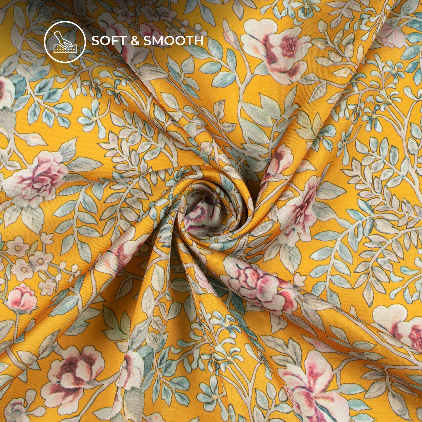 Yellow Floral Digital Print Modal Satin Fabric