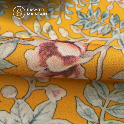 Yellow Floral Digital Print Modal Satin Fabric