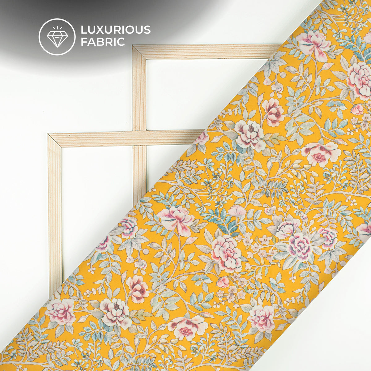Yellow Floral Digital Print Modal Satin Fabric