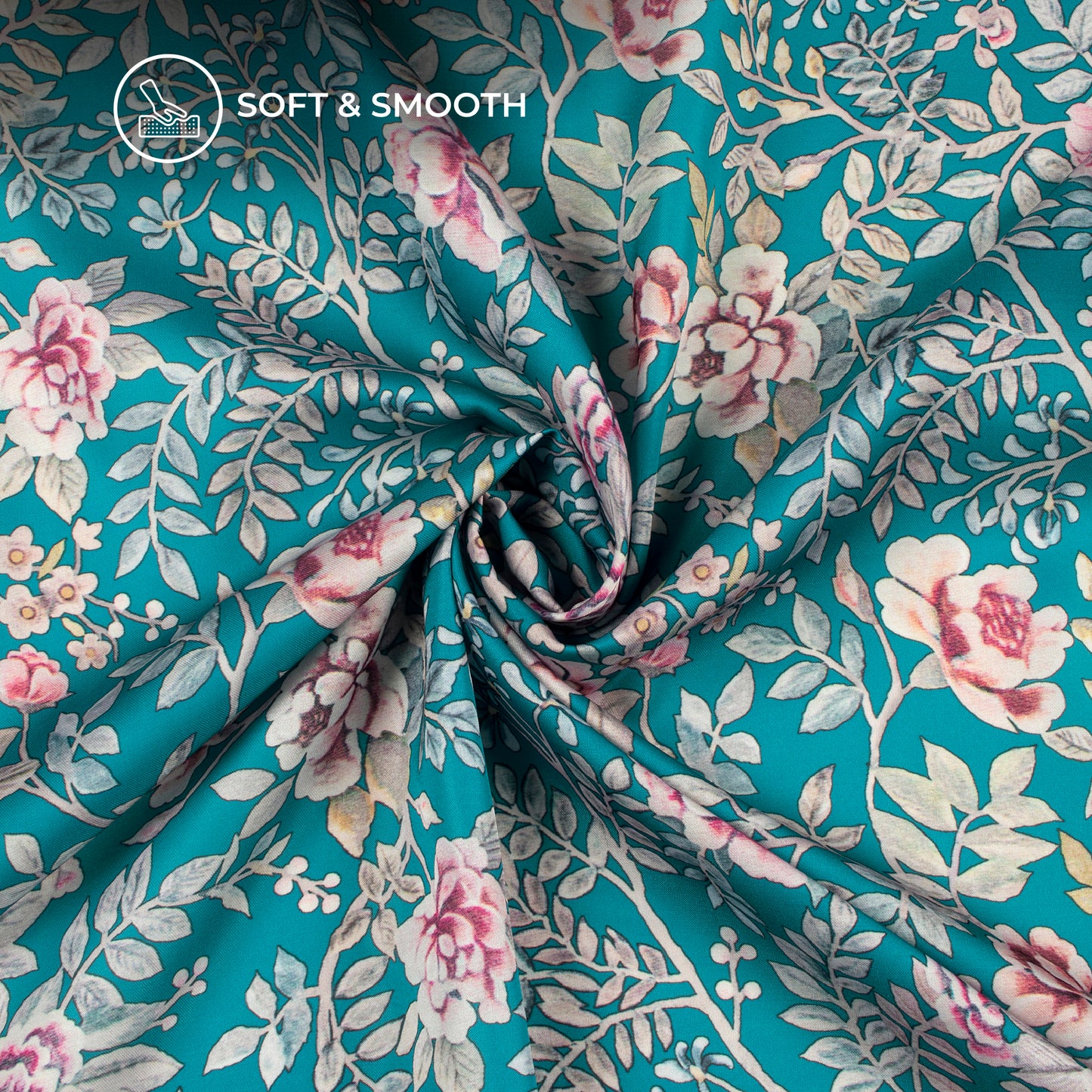Sky Blue Floral Digital Print Modal Satin Fabric