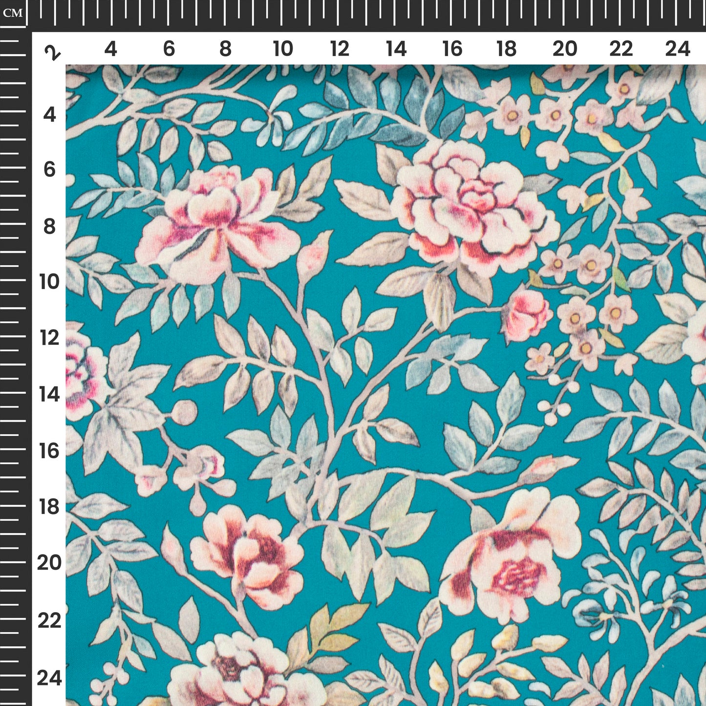 Sky Blue Floral Digital Print Modal Satin Fabric