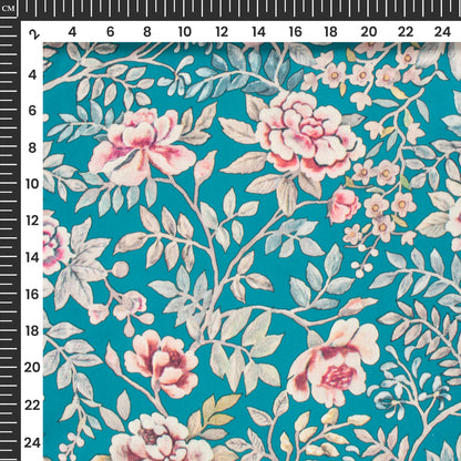 Sky Blue Floral Digital Print Modal Satin Fabric