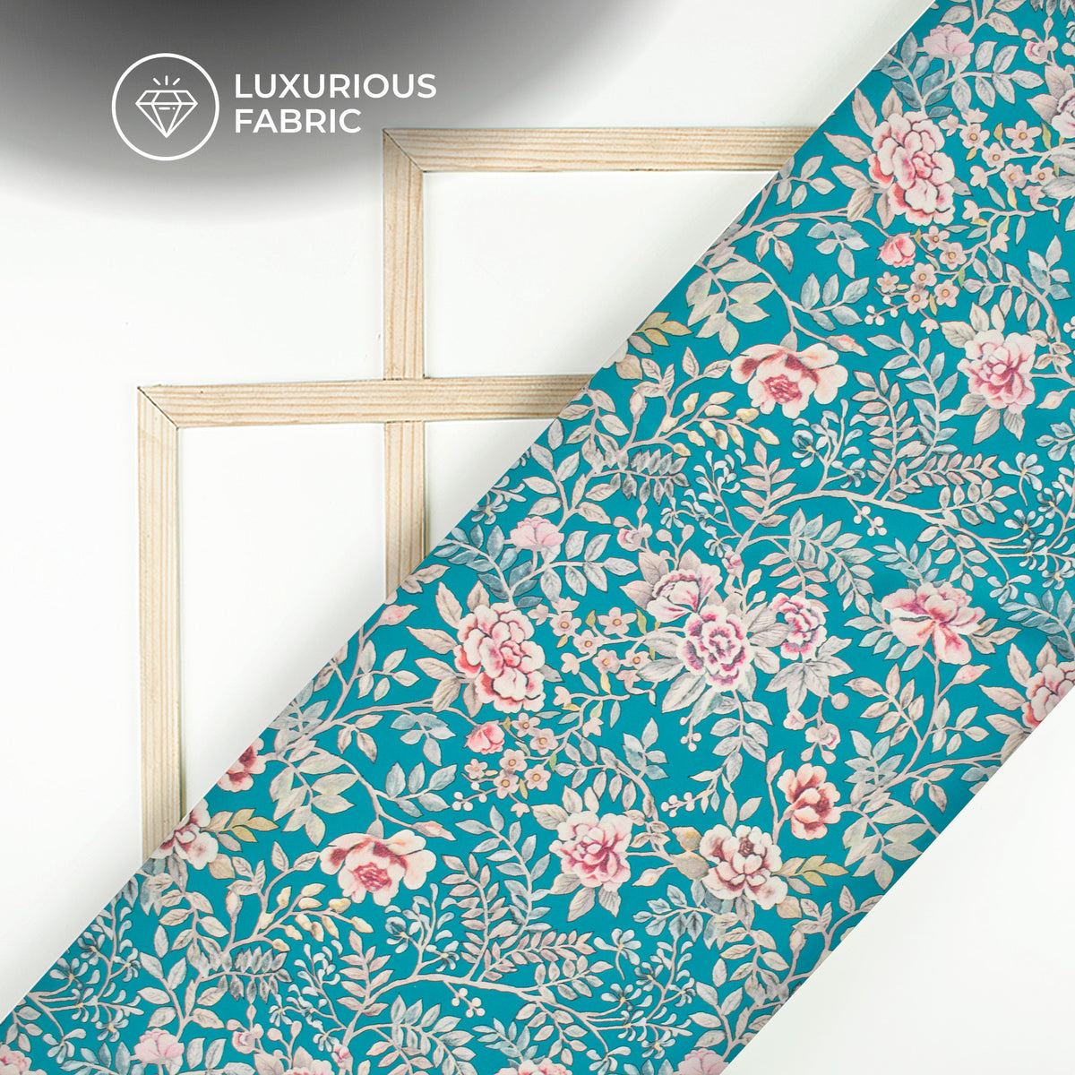 Sky Blue Floral Digital Print Modal Satin Fabric