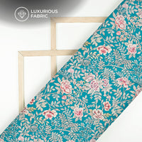 Sky Blue Floral Digital Print Modal Satin Fabric