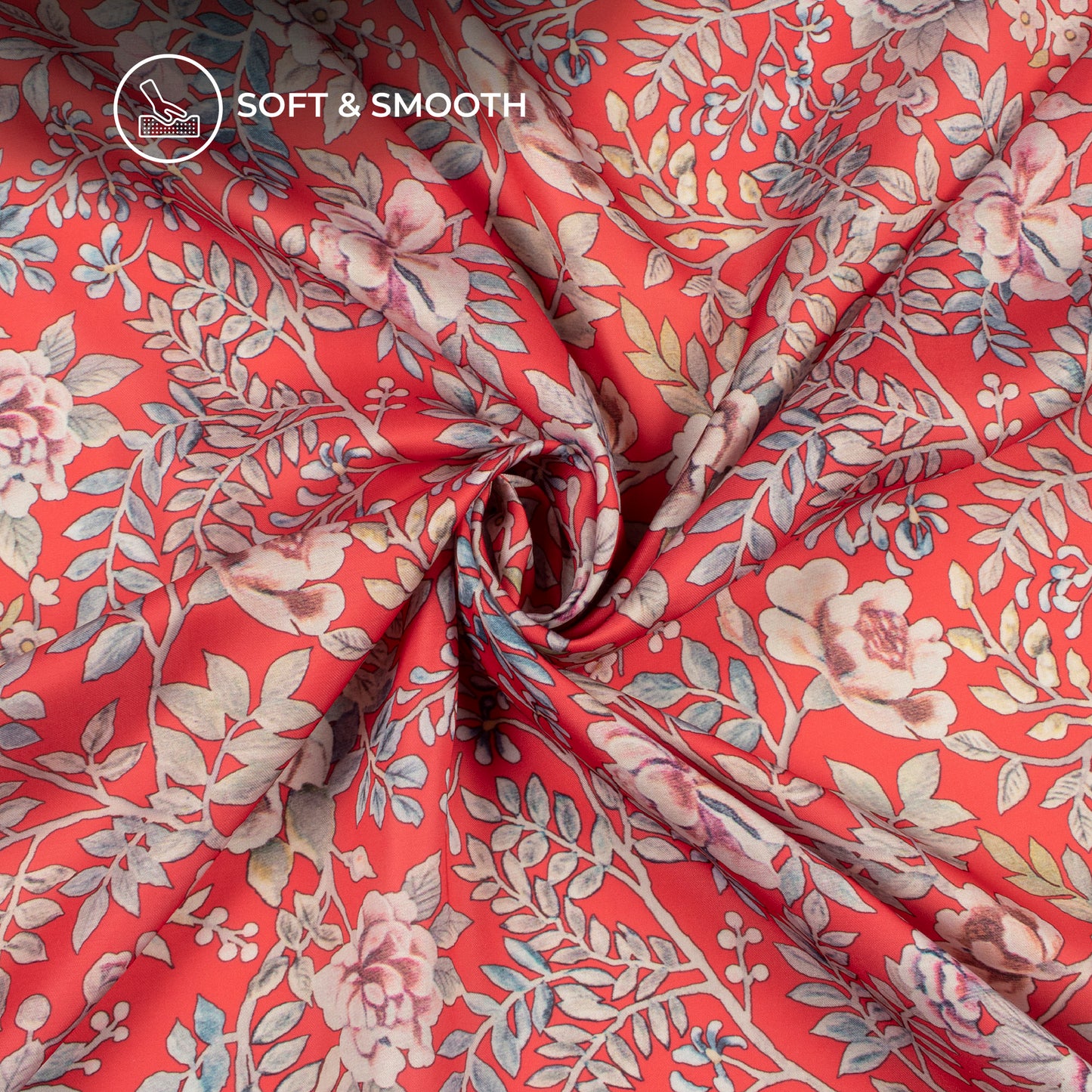 Scarlet Red Floral Digital Print Modal Satin Fabric