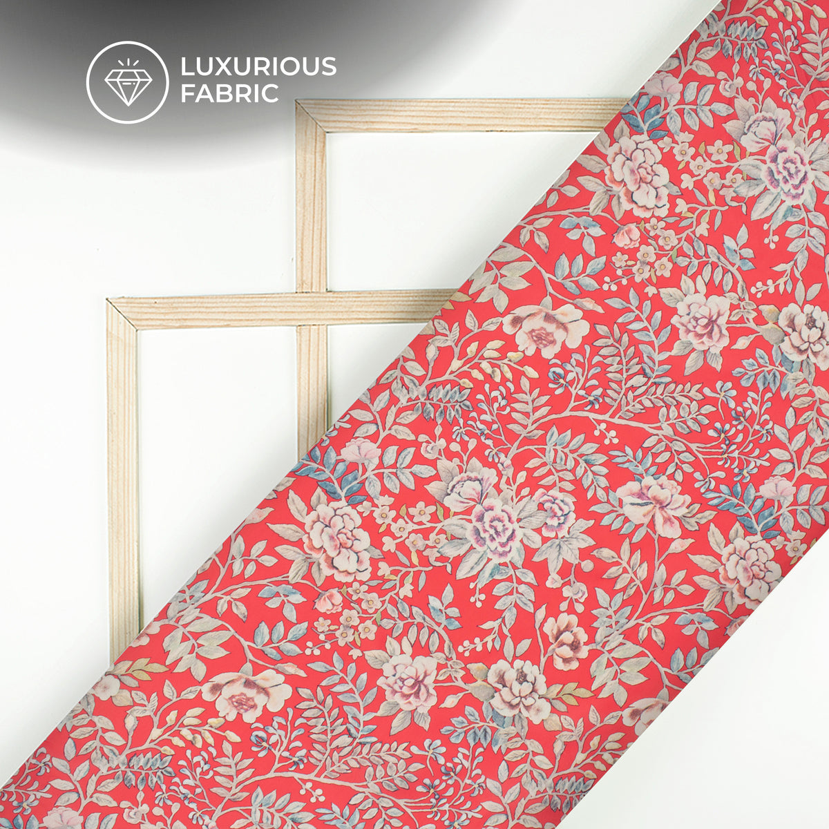 Scarlet Red Floral Digital Print Modal Satin Fabric