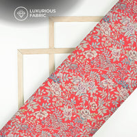 Scarlet Red Floral Digital Print Modal Satin Fabric