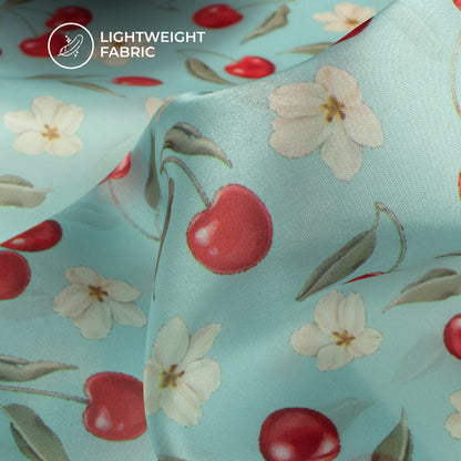 Sky Blue Floral Digital Print Organza Satin Fabric