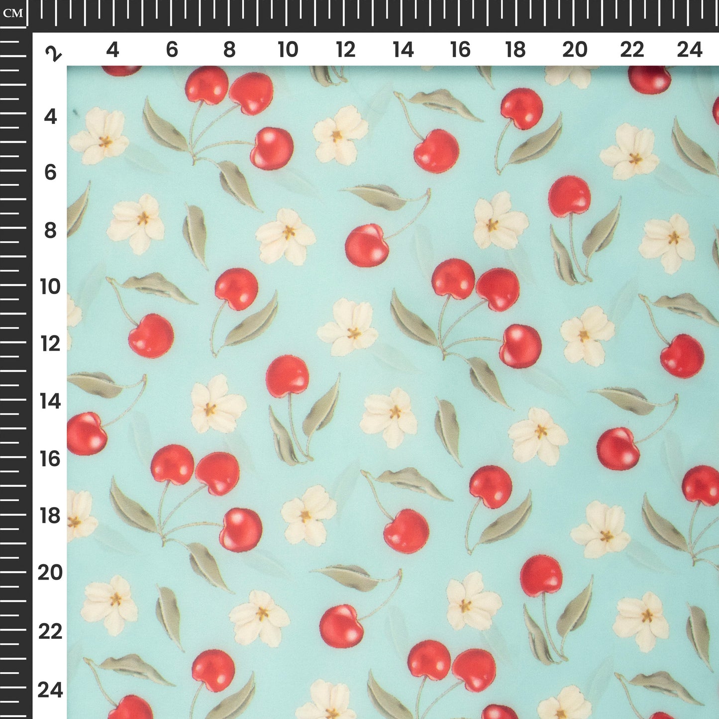 Sky Blue Floral Digital Print Organza Satin Fabric