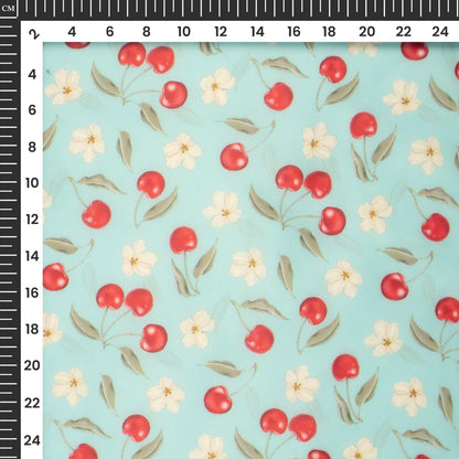 Sky Blue Floral Digital Print Organza Satin Fabric