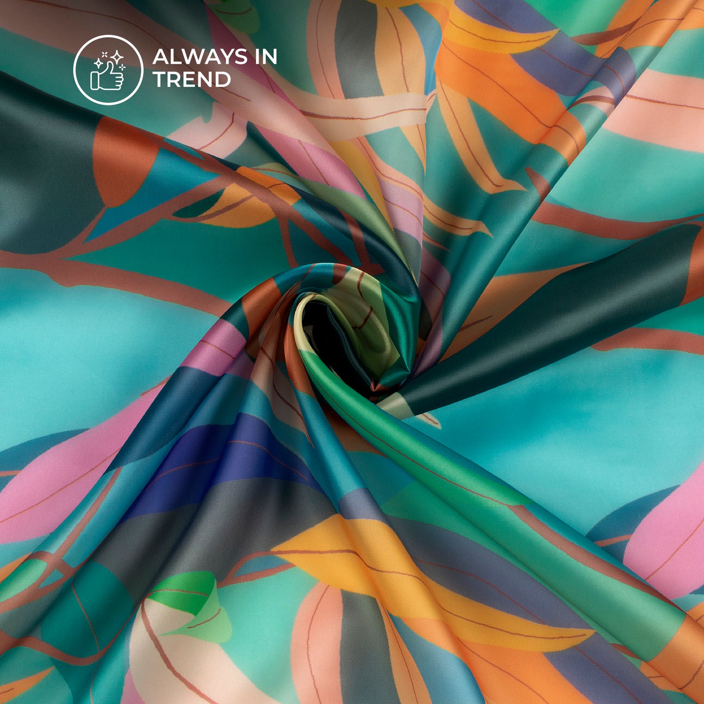 Multi-Color Leaf Digital Print Organza Satin Fabric