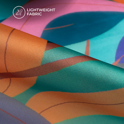 Multi-Color Leaf Digital Print Organza Satin Fabric