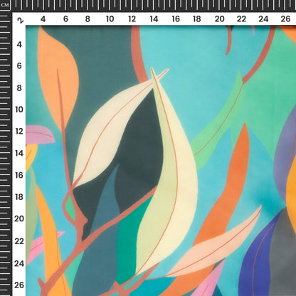 Multi-Color Leaf Digital Print Organza Satin Fabric