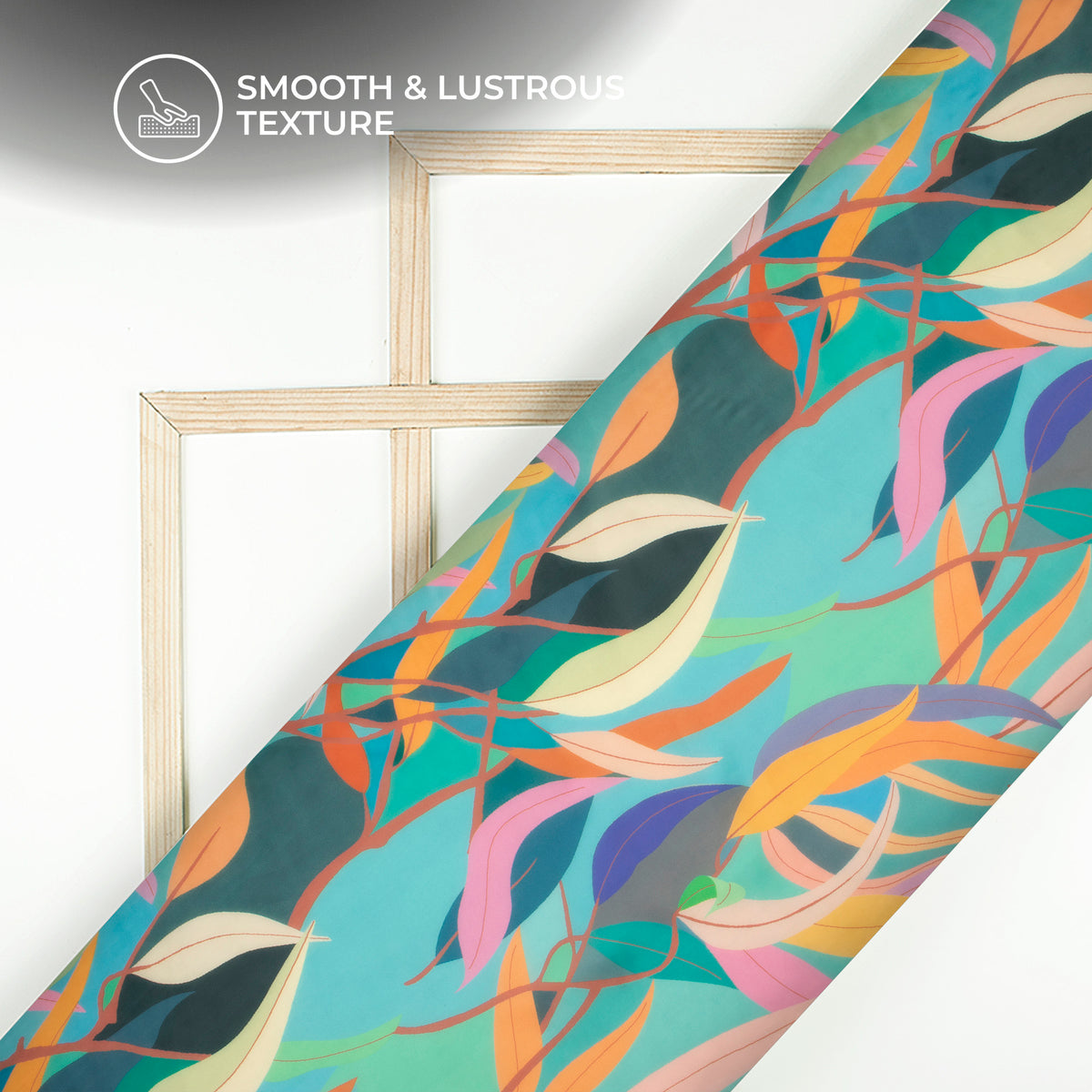 Multi-Color Leaf Digital Print Organza Satin Fabric