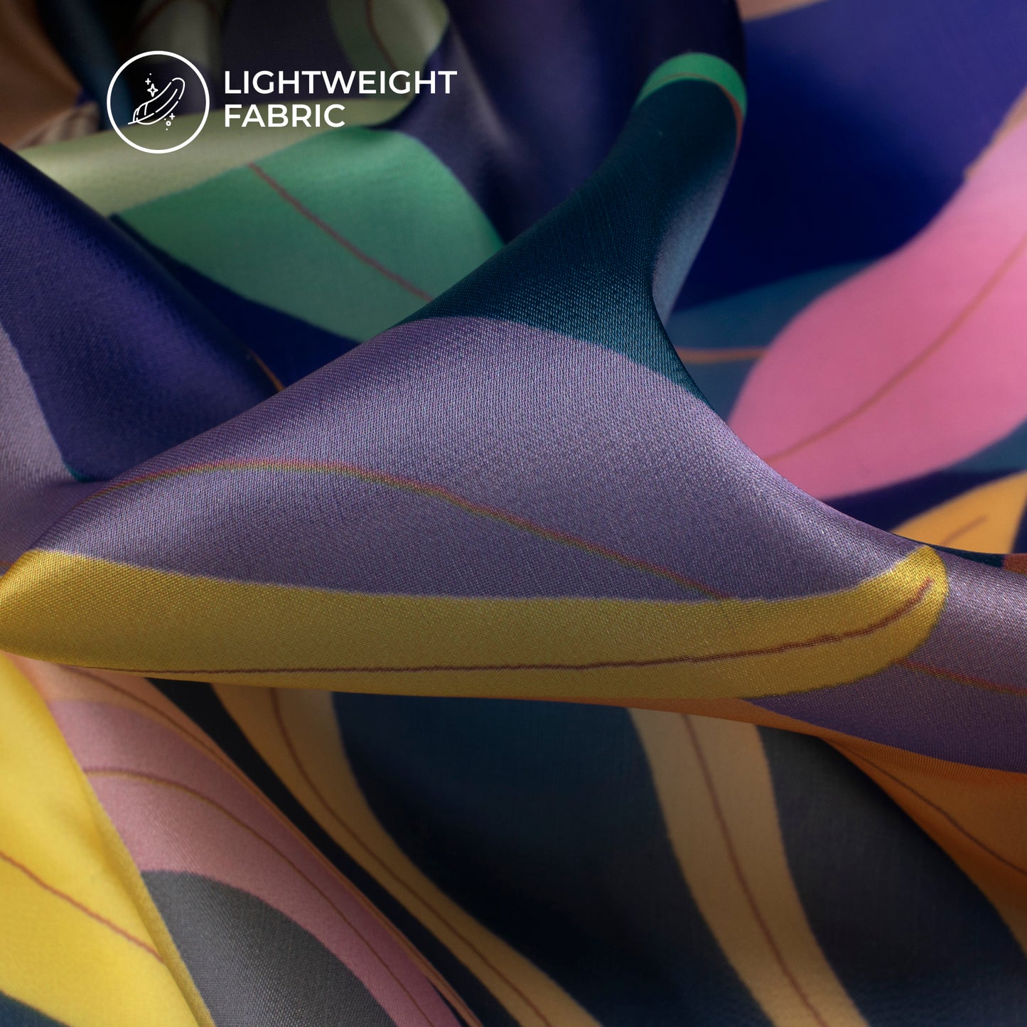 Multi-Color Leaf Digital Print Organza Satin Fabric