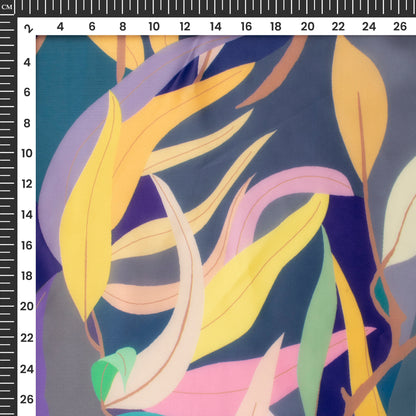 Multi-Color Leaf Digital Print Organza Satin Fabric