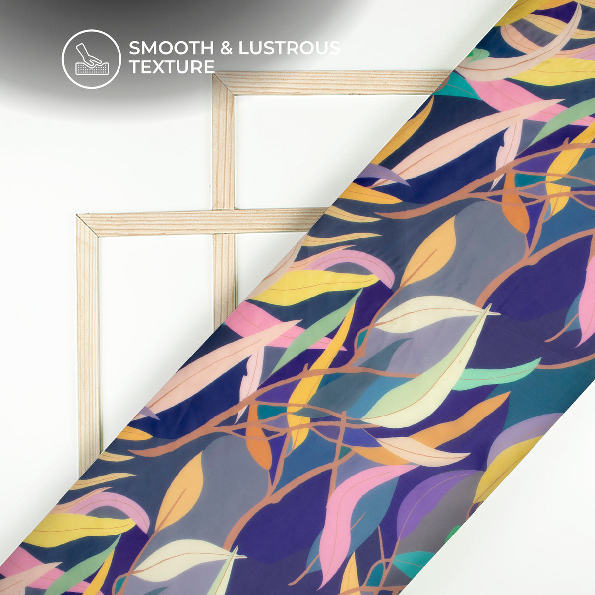 Multi-Color Leaf Digital Print Organza Satin Fabric