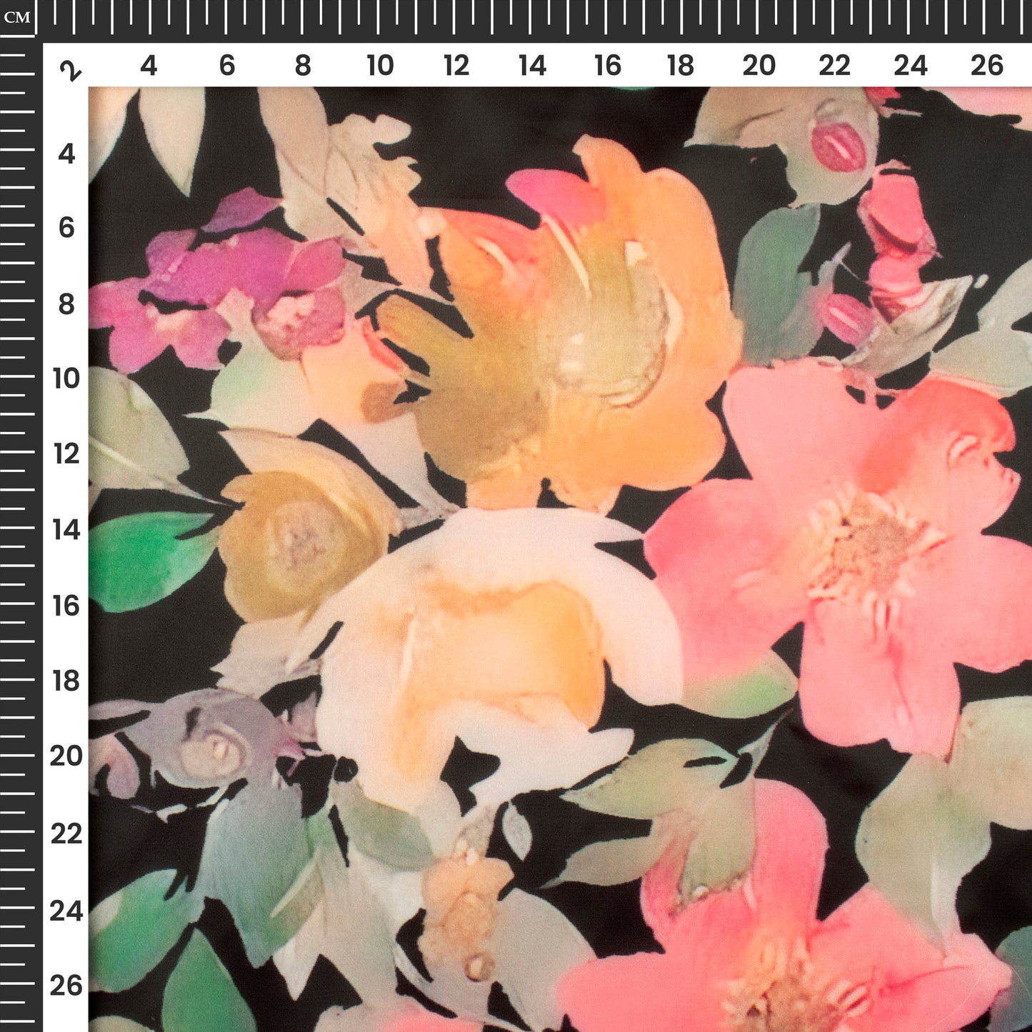 Black Floral Digital Print Organza Satin Fabric
