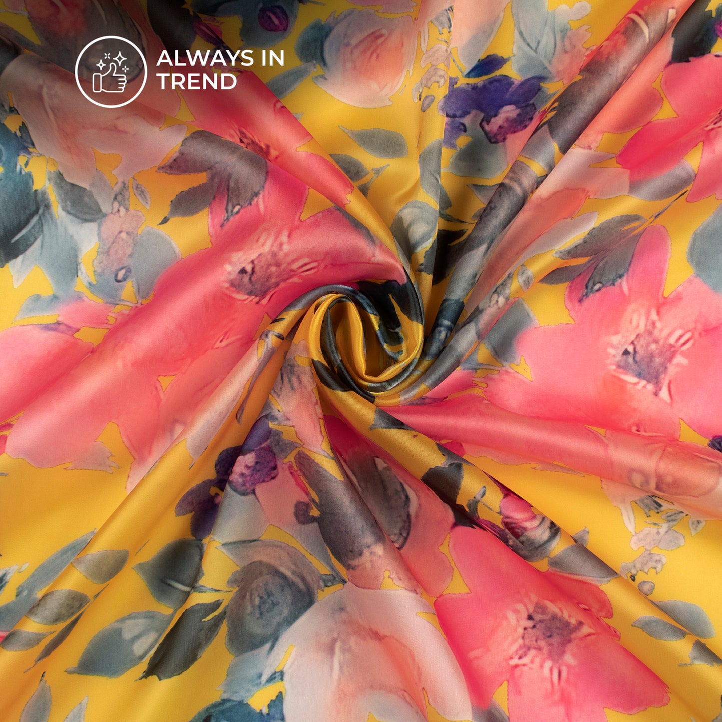 Yellow Floral Digital Print Organza Satin Fabric