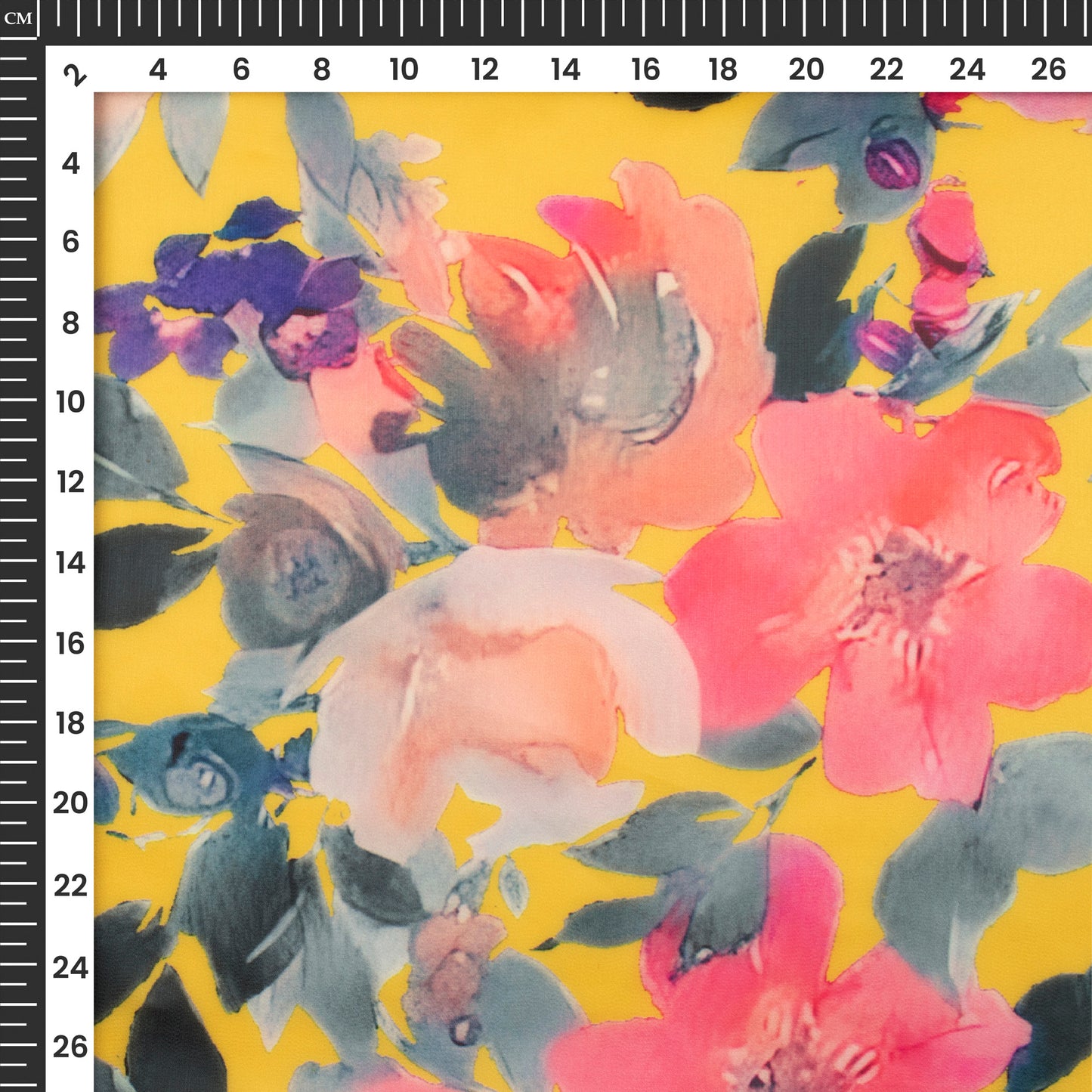 Yellow Floral Digital Print Organza Satin Fabric