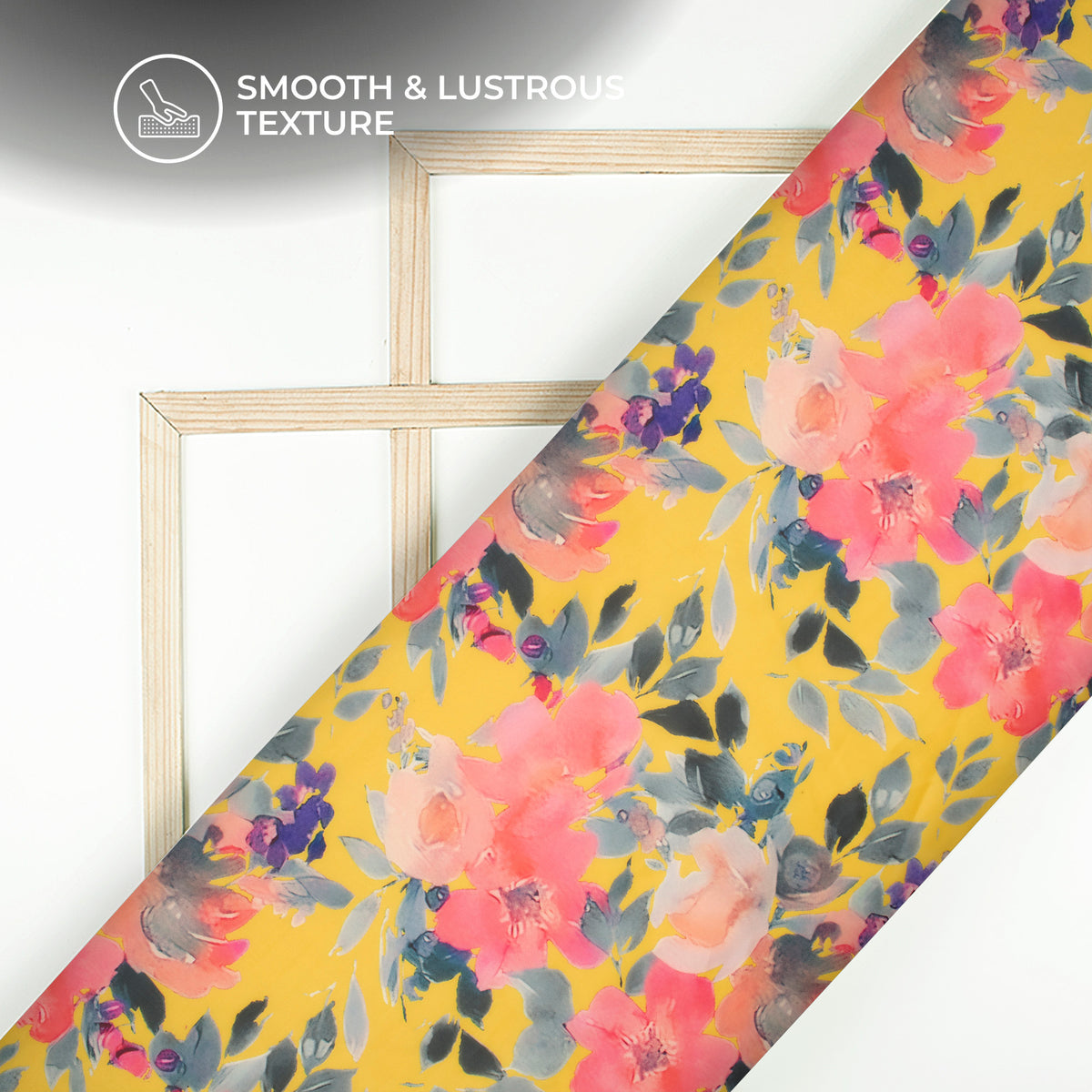 Yellow Floral Digital Print Organza Satin Fabric