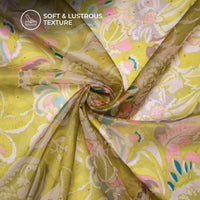 Olive Green Floral Digital Print Premium Swarovski Handwork Liquid Organza Fabric