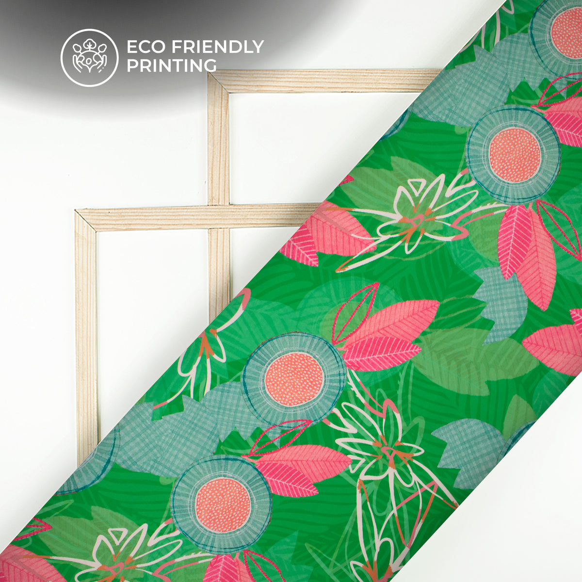 Expressive Green Abstract Floral Digital Print Muslin Fabric