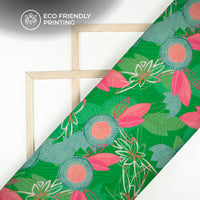 Expressive Green Abstract Floral Digital Print Muslin Fabric