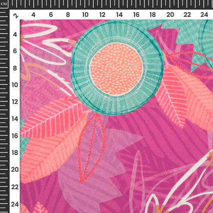 Expressive Pink Abstract Floral Digital Print Muslin Fabric
