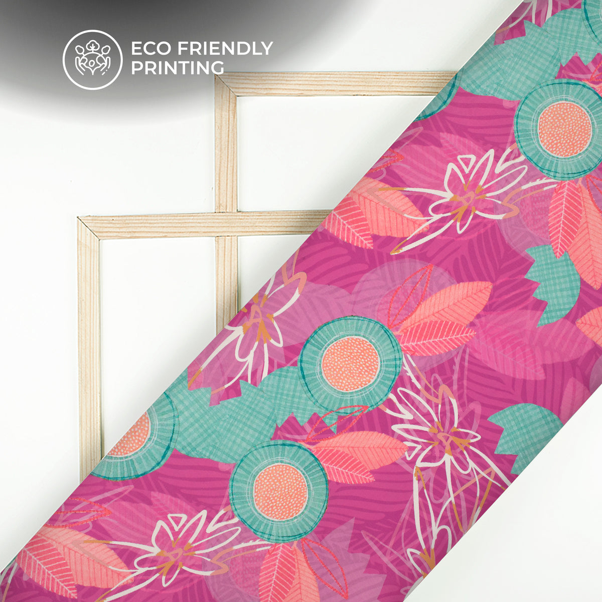 Expressive Pink Abstract Floral Digital Print Muslin Fabric