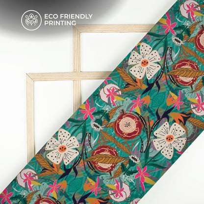 Vintage Abstract Floral Digital Print Muslin Fabric