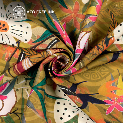 Vintage Abstract Floral Digital Print Muslin Fabric