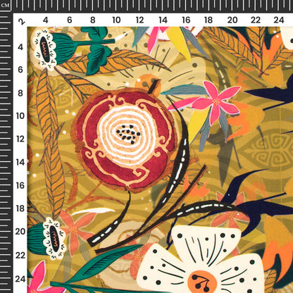 Vintage Abstract Floral Digital Print Muslin Fabric