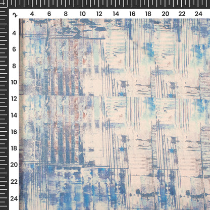 Dodger Blue Abstract Digital Print Charmeuse Satin Fabric (Width 58 Inches)