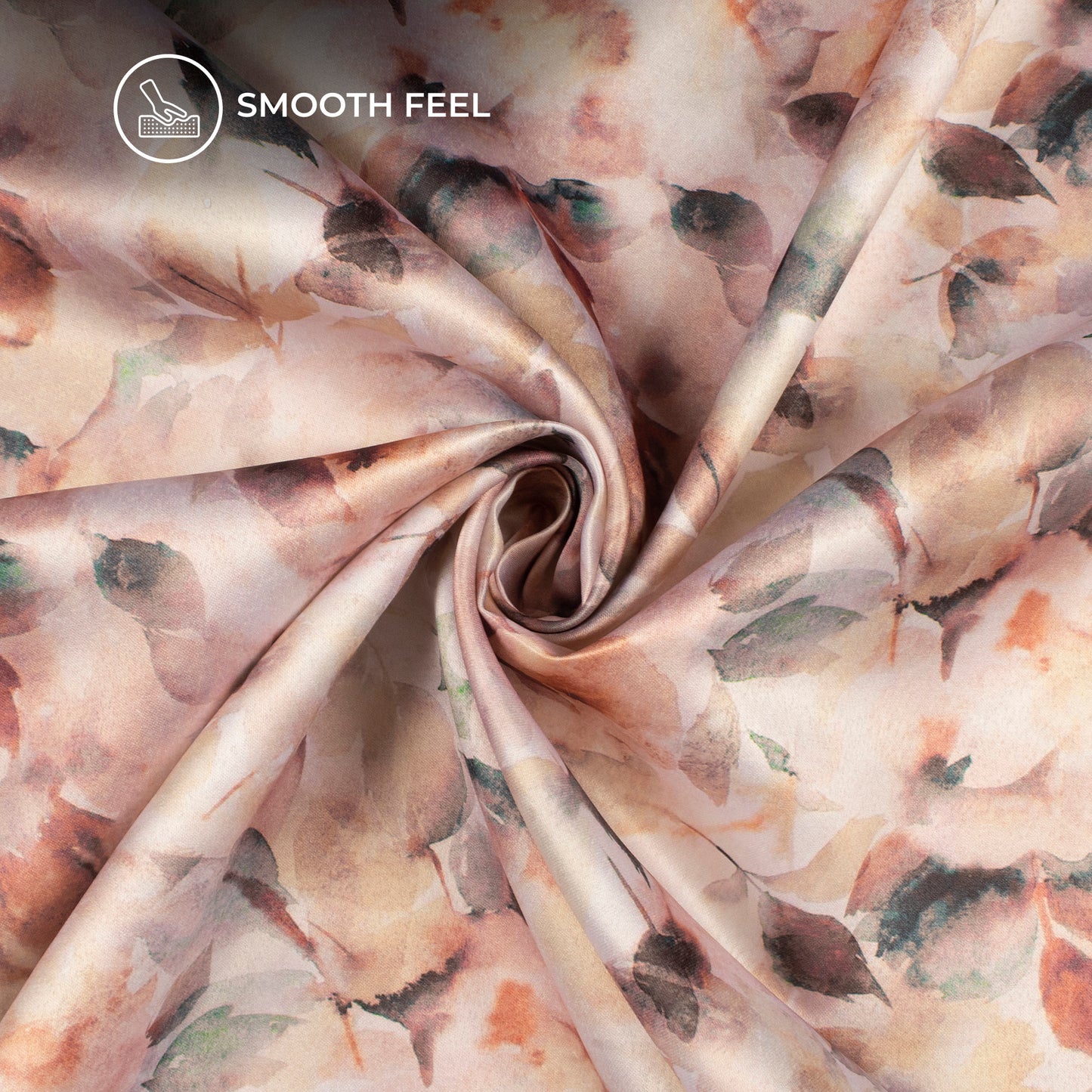 Spanish Pink leaf Abstract Digital Print Charmeuse Satin Fabric (Width 58 Inches)