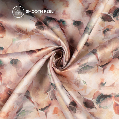 Spanish Pink leaf Abstract Digital Print Charmeuse Satin Fabric (Width 58 Inches)
