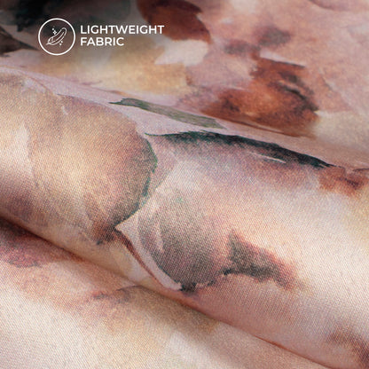 Spanish Pink leaf Abstract Digital Print Charmeuse Satin Fabric (Width 58 Inches)