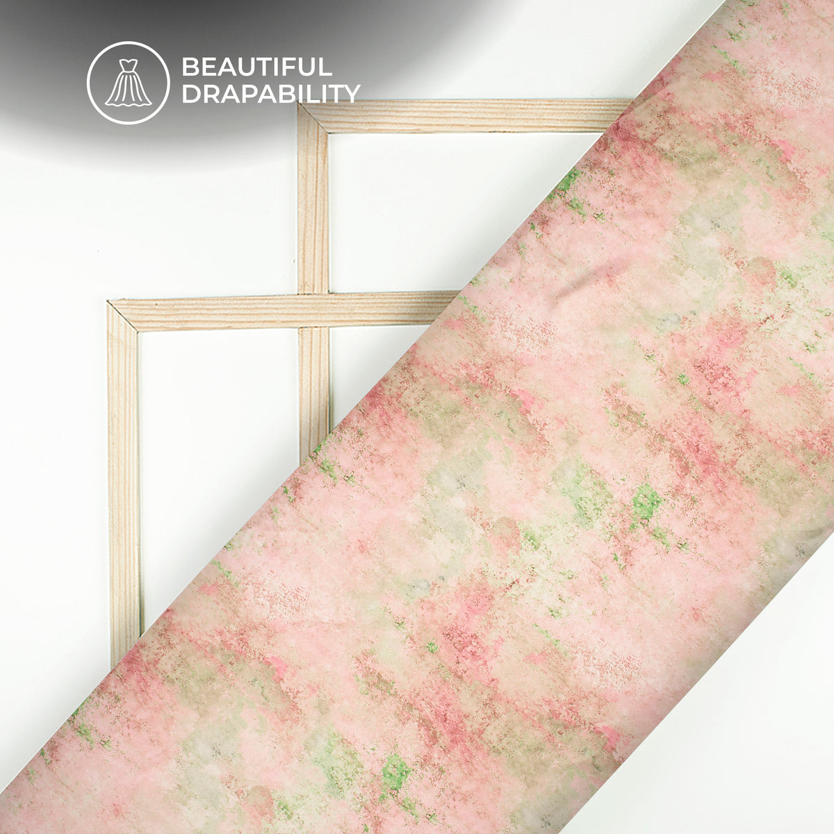 Light Pink Abstract Digital Print Charmeuse Satin Fabric (Width 58 Inches)