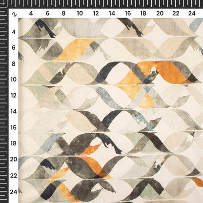 Forest Green Geometric Digital Print Charmeuse Satin Fabric (Width 58 Inches)