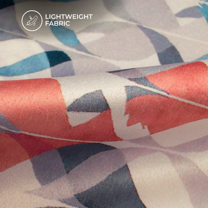 Ivory Geometric Digital Print Charmeuse Satin Fabric (Width 58 Inches)