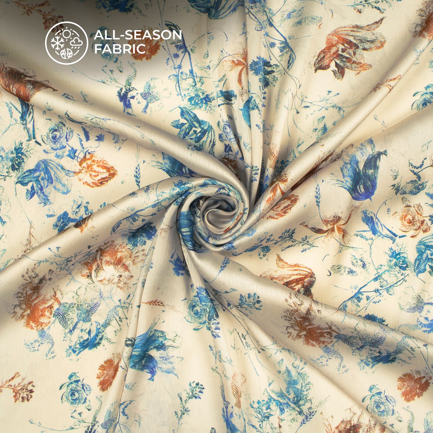 Savoury Beige Floral Digital Print Chiffon Satin Fabric