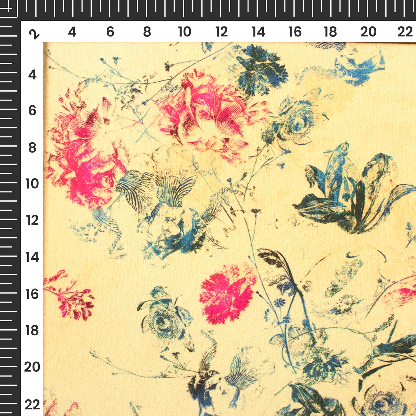 Pastel Yellow Floral Digital Print Chiffon Satin Fabric