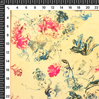 Pastel Yellow Floral Digital Print Chiffon Satin Fabric