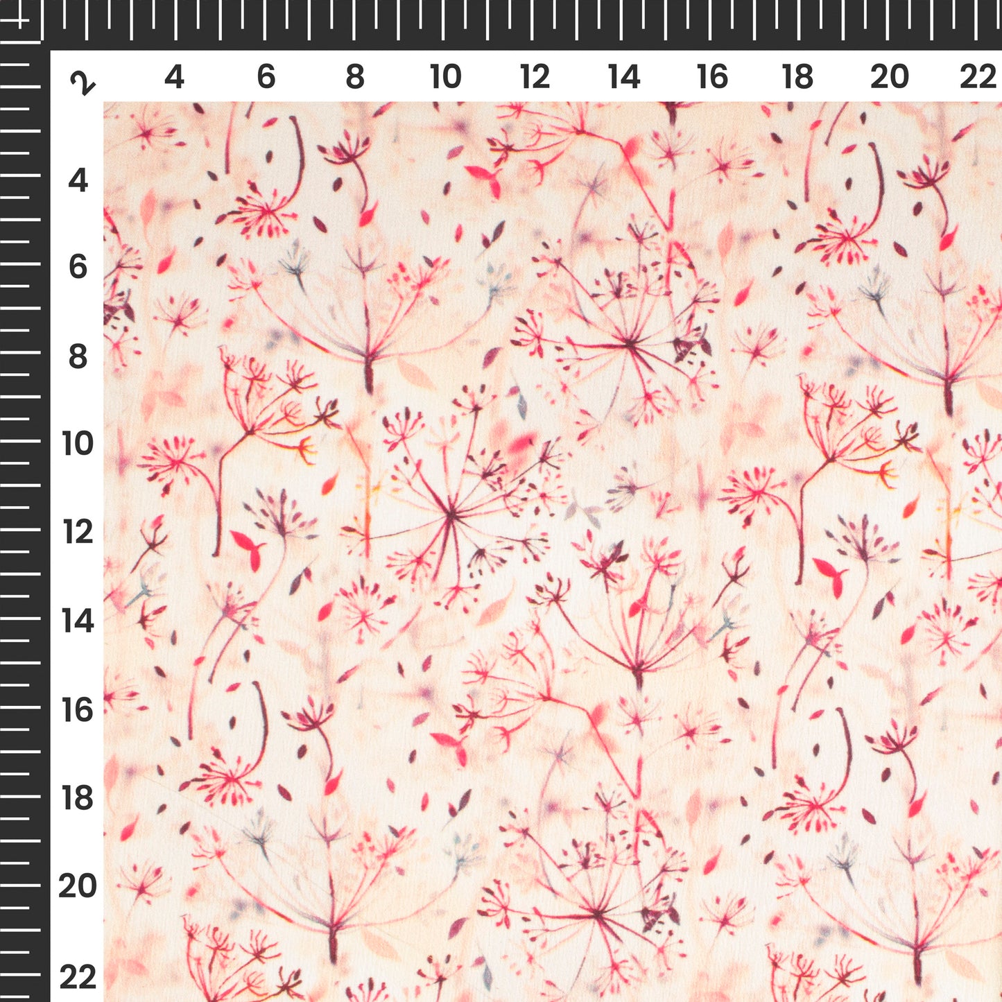 Peachy Pink Leaf Digital Print Chiffon Satin Fabric