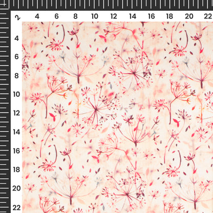 Peachy Pink Leaf Digital Print Chiffon Satin Fabric