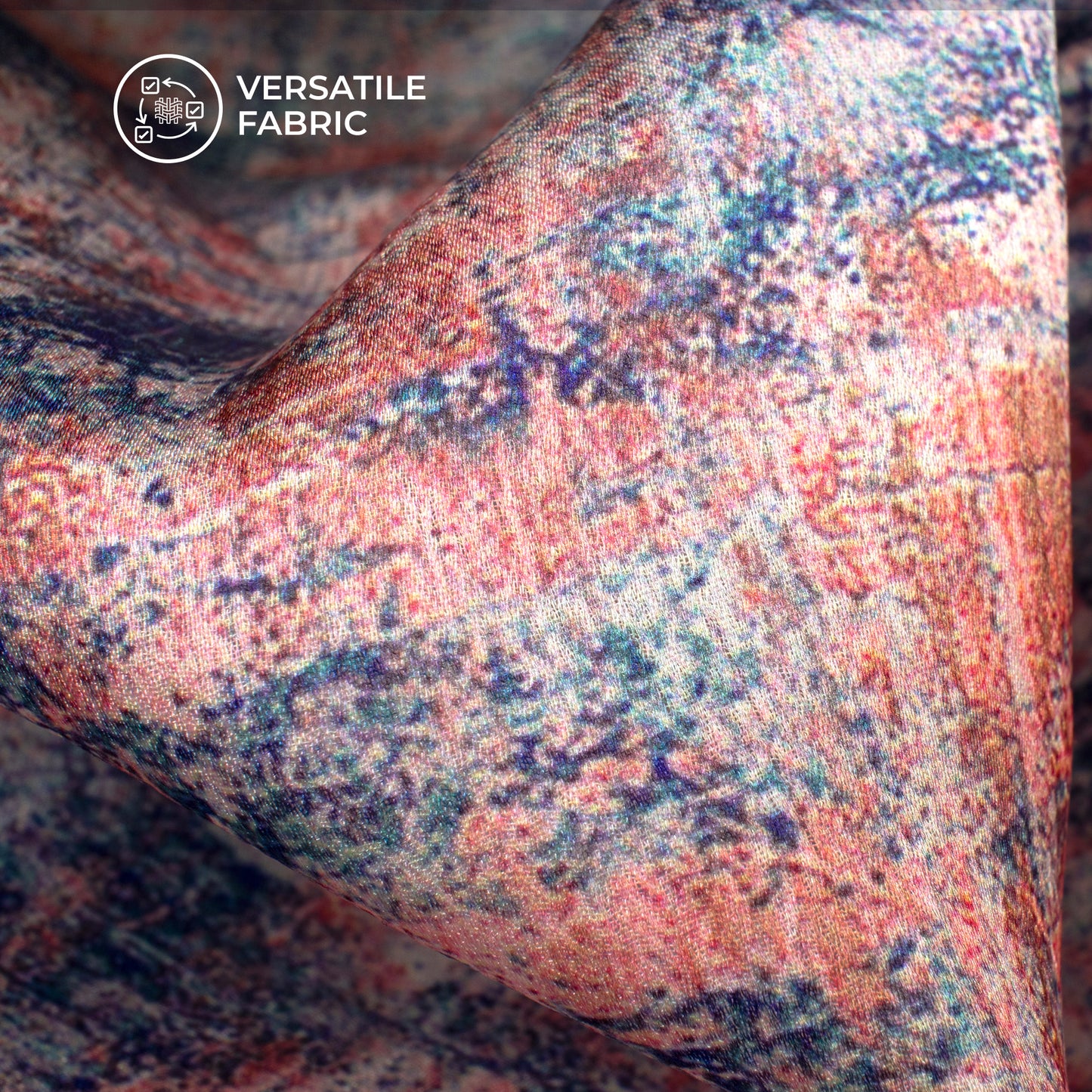 Watermelon Pink Abstract Tie And Dye Digital Print Chiffon Satin Fabric