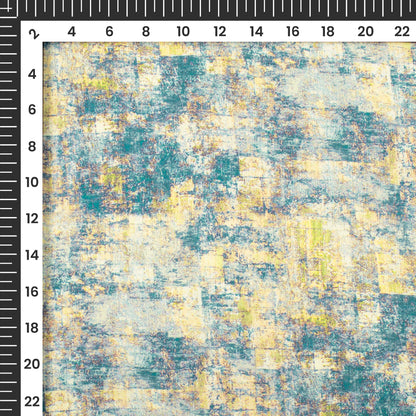 Teal Blue Abstract Tye And Dye Digital Print Chiffon Satin Fabric